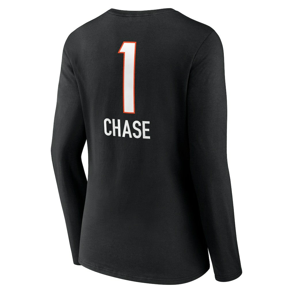 Ja'Marr Chase Cincinnati Bengals Women's Team Wordmark Player Name & Number Long Sleeve V-Neck T-Shirt Black | NFL