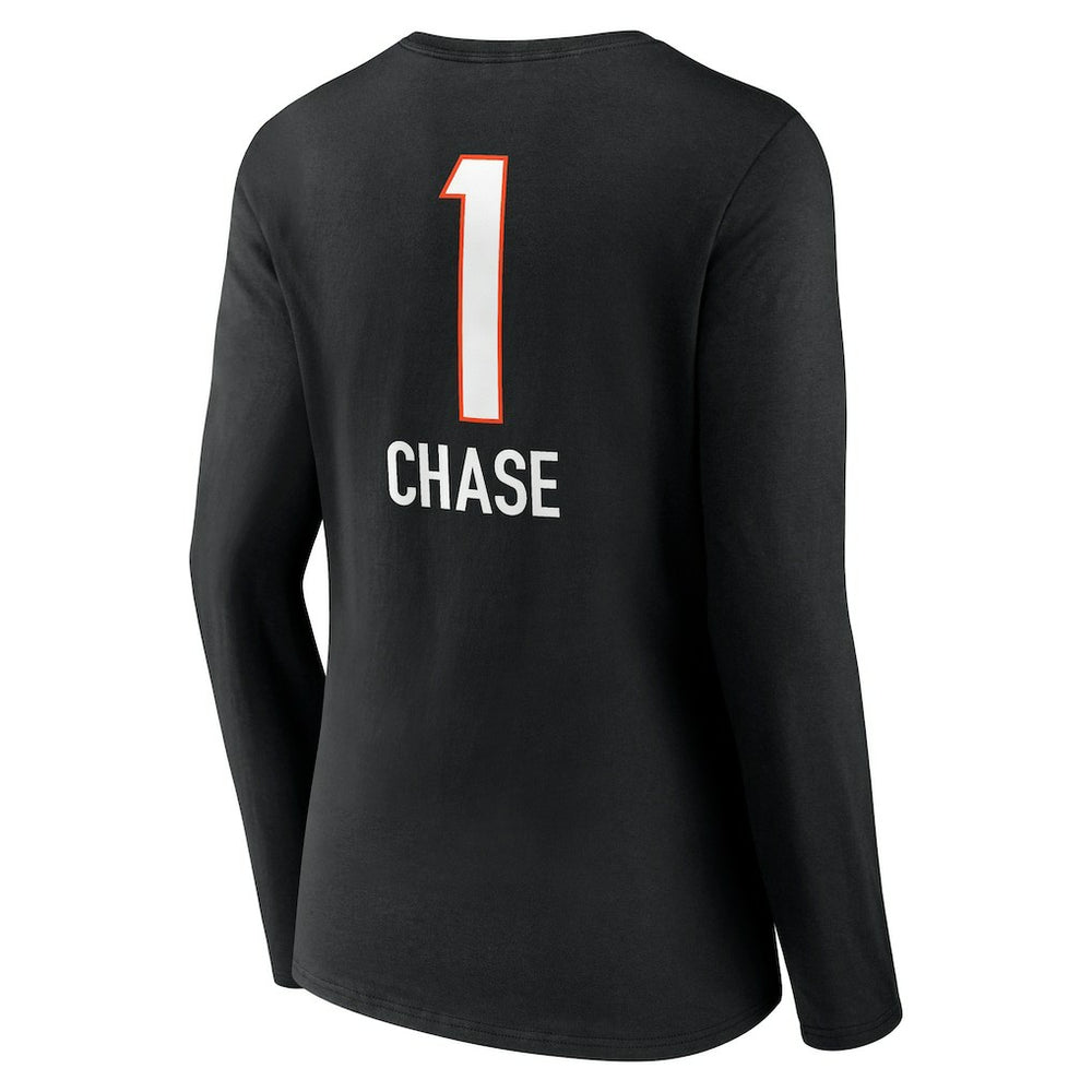 Ja'Marr Chase Cincinnati Bengals Women's Team Wordmark Player Name & Number Long Sleeve V-Neck T-Shirt Black | NFL