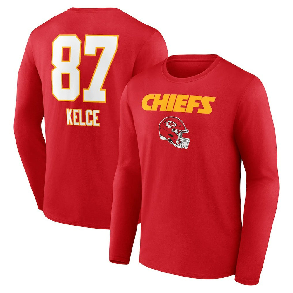 Travis Kelce Kansas City Chiefs Team Wordmark Player Name & Number Long Sleeve T-Shirt Red | NFL