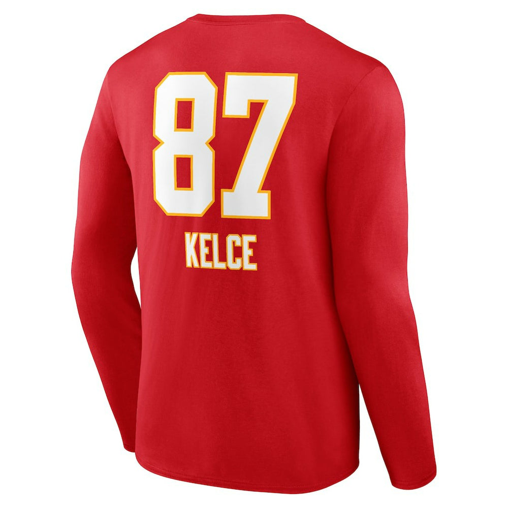 Travis Kelce Kansas City Chiefs Team Wordmark Player Name & Number Long Sleeve T-Shirt Red | NFL