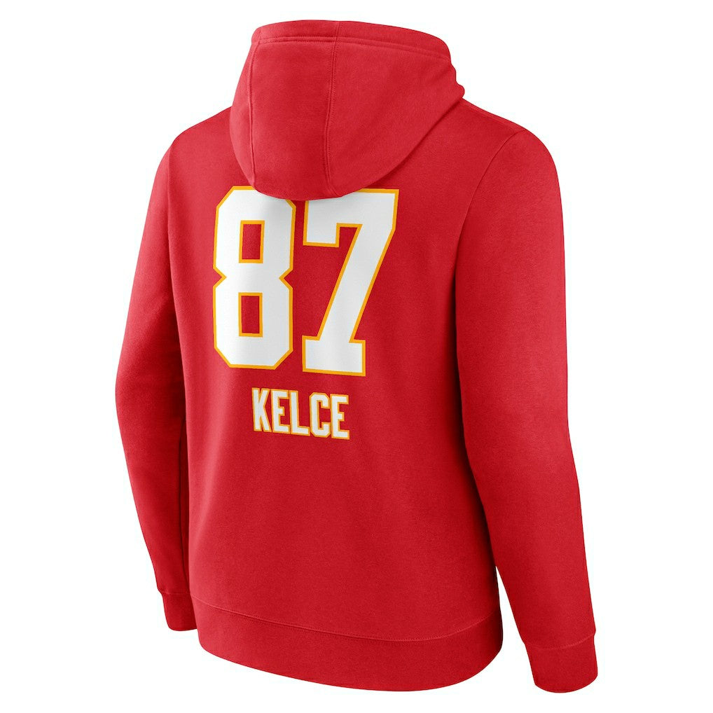 Travis Kelce Kansas City Chiefs Team Wordmark Player Name & Number Pullover Hoodie Red | NFL