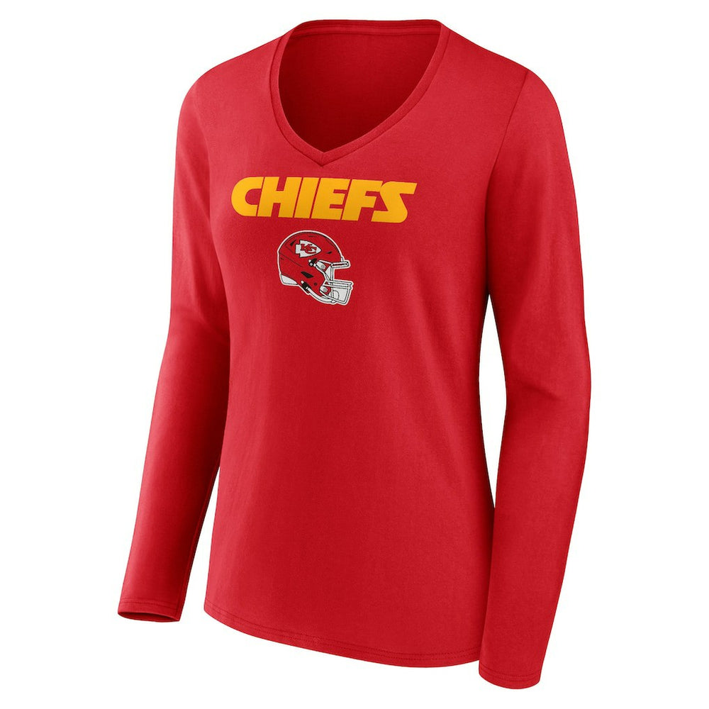 Travis Kelce Kansas City Chiefs Women's Team Wordmark Player Name & Number Long Sleeve V-Neck T-Shirt Red | NFL
