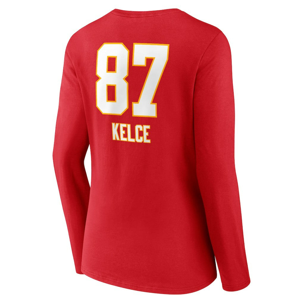 Travis Kelce Kansas City Chiefs Women's Team Wordmark Player Name & Number Long Sleeve V-Neck T-Shirt Red | NFL