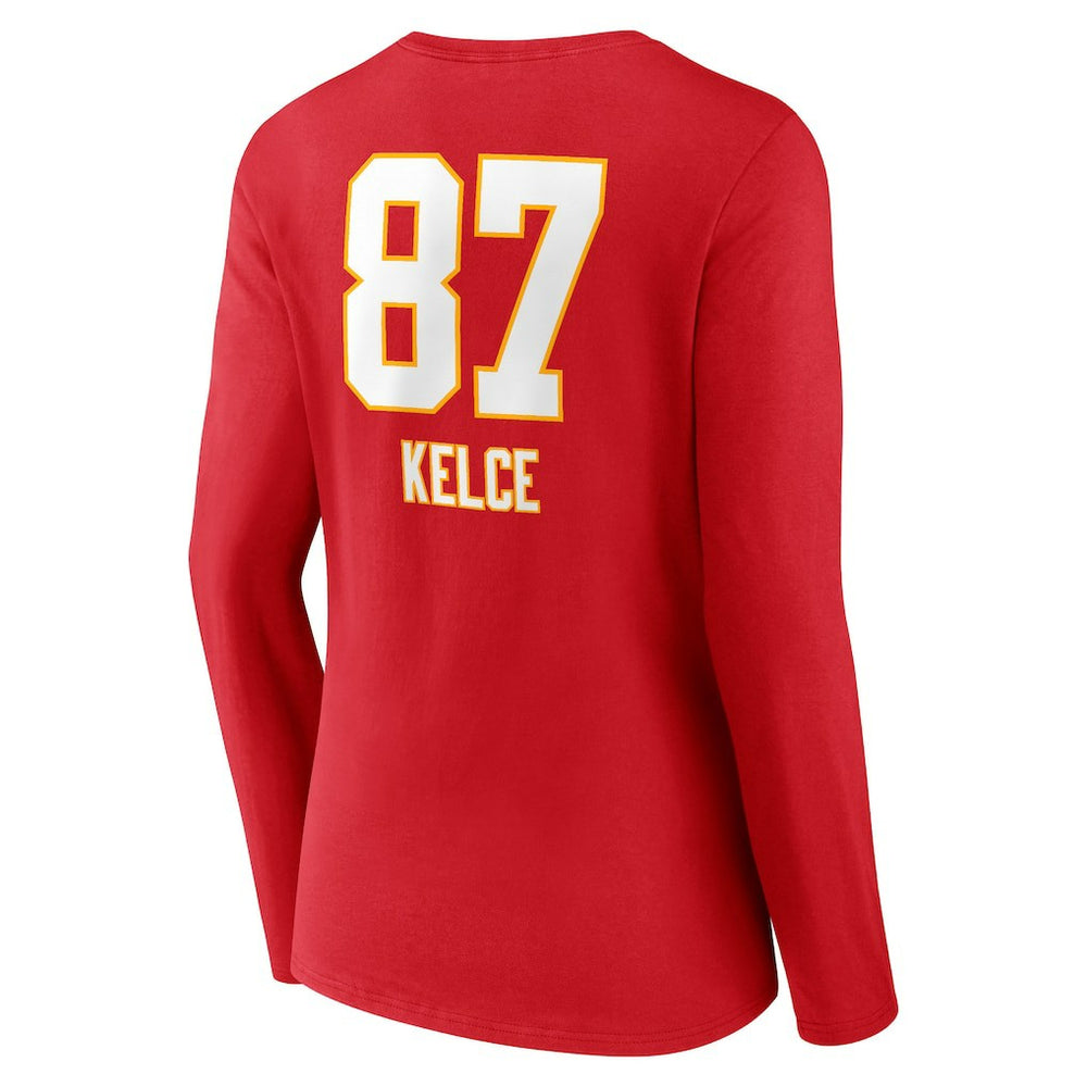 Travis Kelce Kansas City Chiefs Women's Team Wordmark Player Name & Number Long Sleeve V-Neck T-Shirt Red | NFL