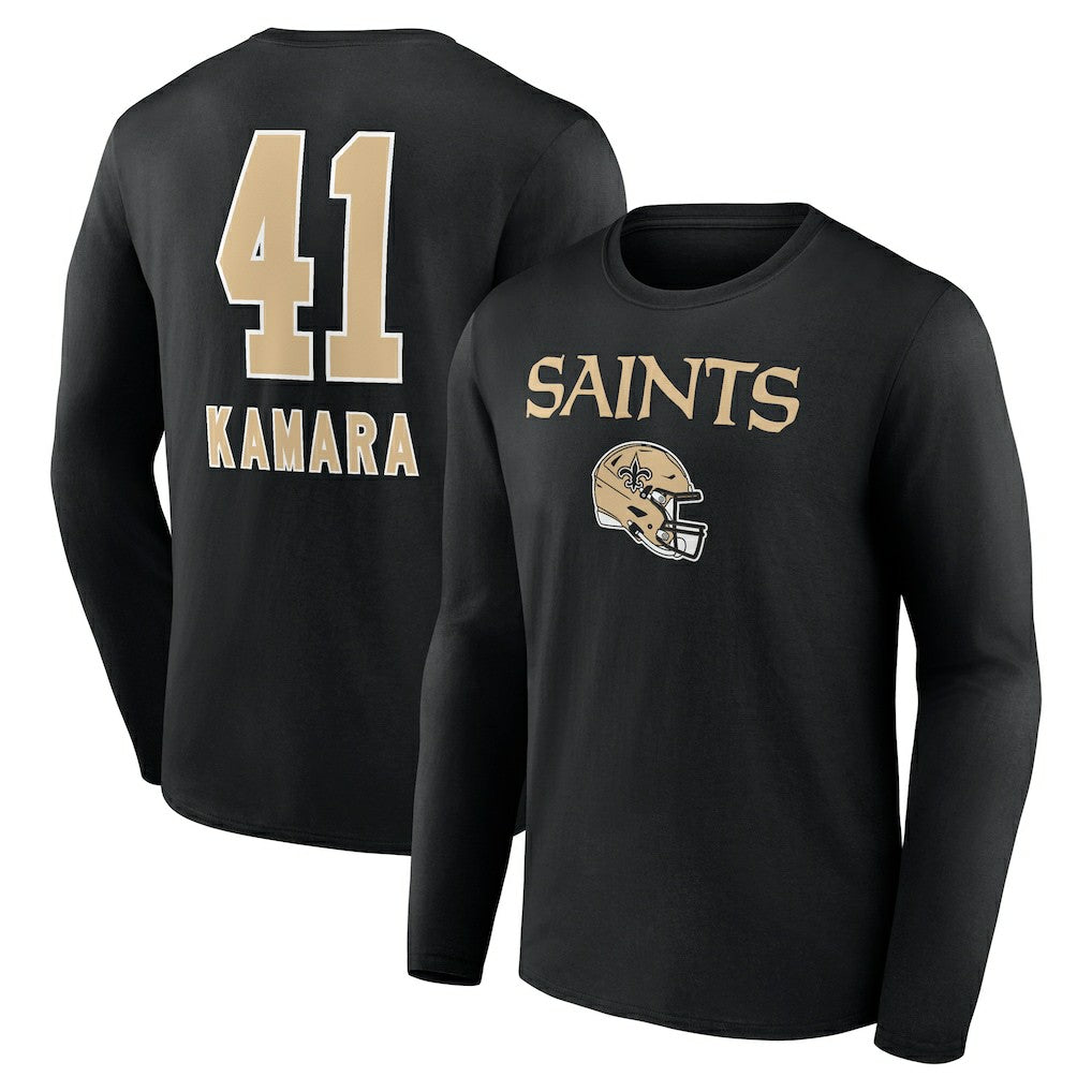 Alvin Kamara New Orleans Saints Team Wordmark Player Name & Number Long Sleeve T-Shirt Black | NFL