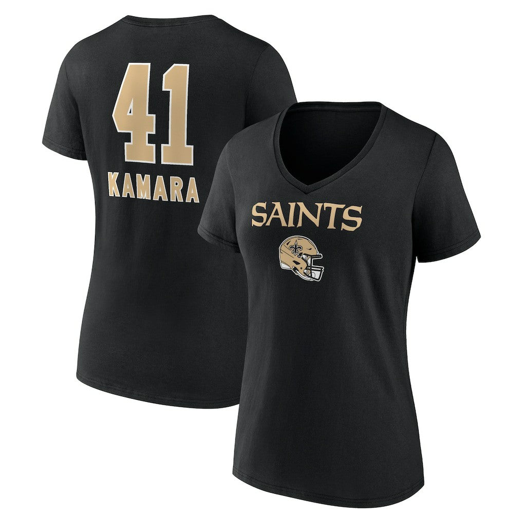 Alvin Kamara New Orleans Saints Women's Team Wordmark Player Name & Number V-Neck T-Shirt Black | NFL