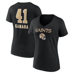 Alvin Kamara New Orleans Saints Women's Team Wordmark Player Name & Number V-Neck T-Shirt Black | NFL