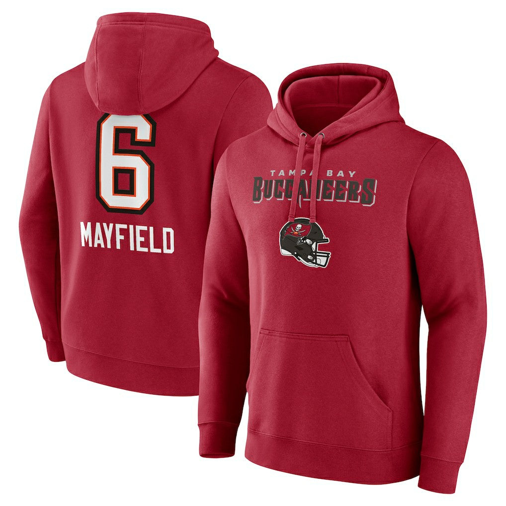 Baker Mayfield Tampa Bay Buccaneers Team Wordmark Player Name & Number Pullover Hoodie Red | NFL