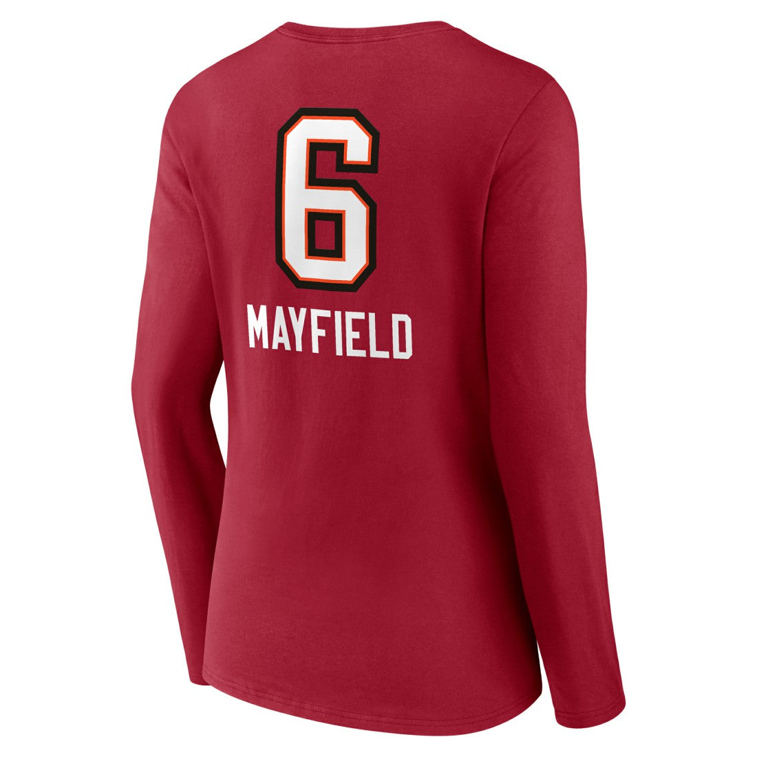Baker Mayfield Tampa Bay Buccaneers Women's Team Wordmark Player Name & Number Long Sleeve V-Neck T-Shirt Red | NFL