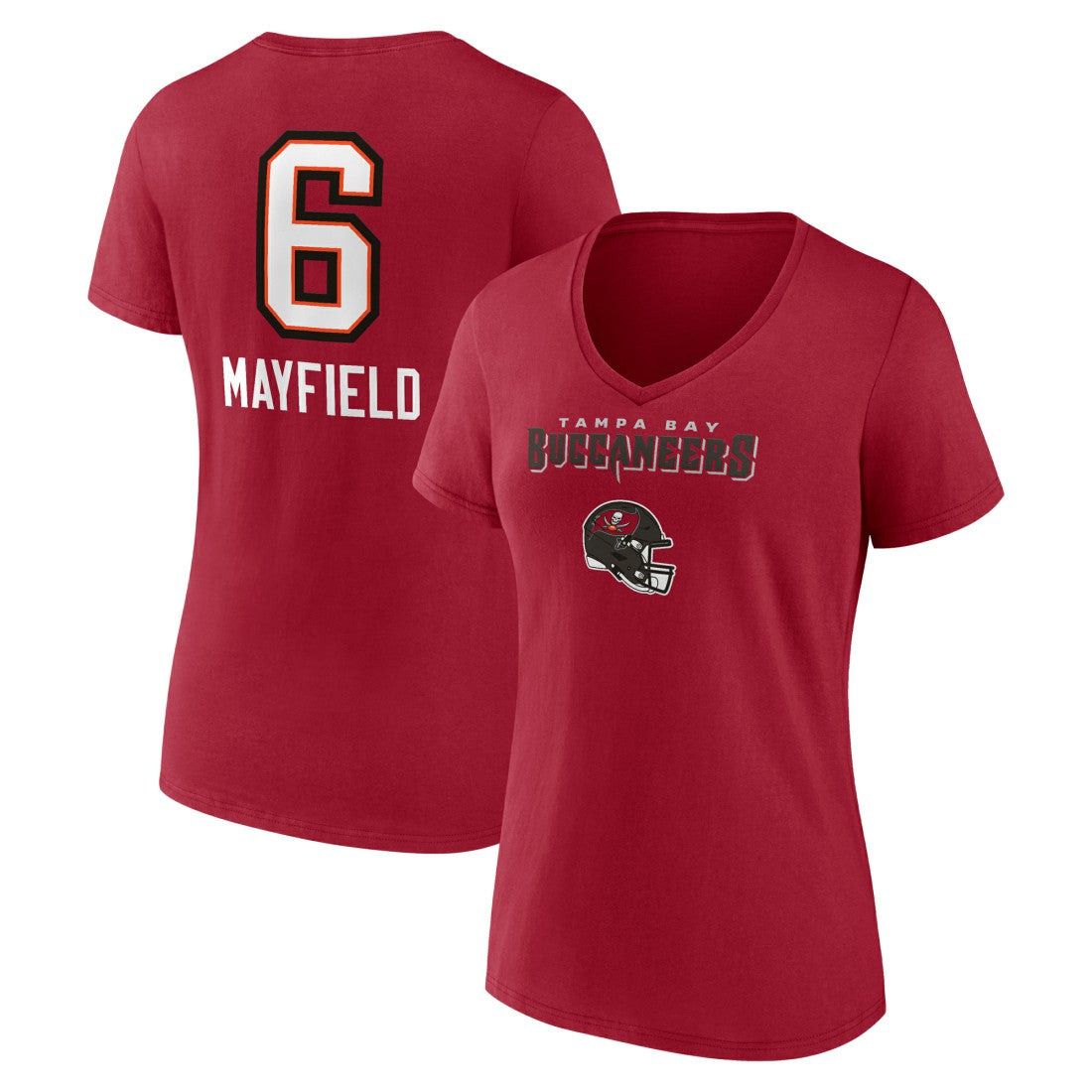 Baker Mayfield Tampa Bay Buccaneers Women's Team Wordmark Player Name & Number V-Neck T-Shirt Red | NFL