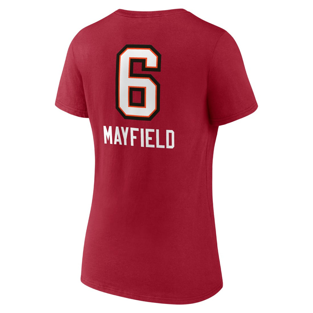 Baker Mayfield Tampa Bay Buccaneers Women's Team Wordmark Player Name & Number V-Neck T-Shirt Red | NFL