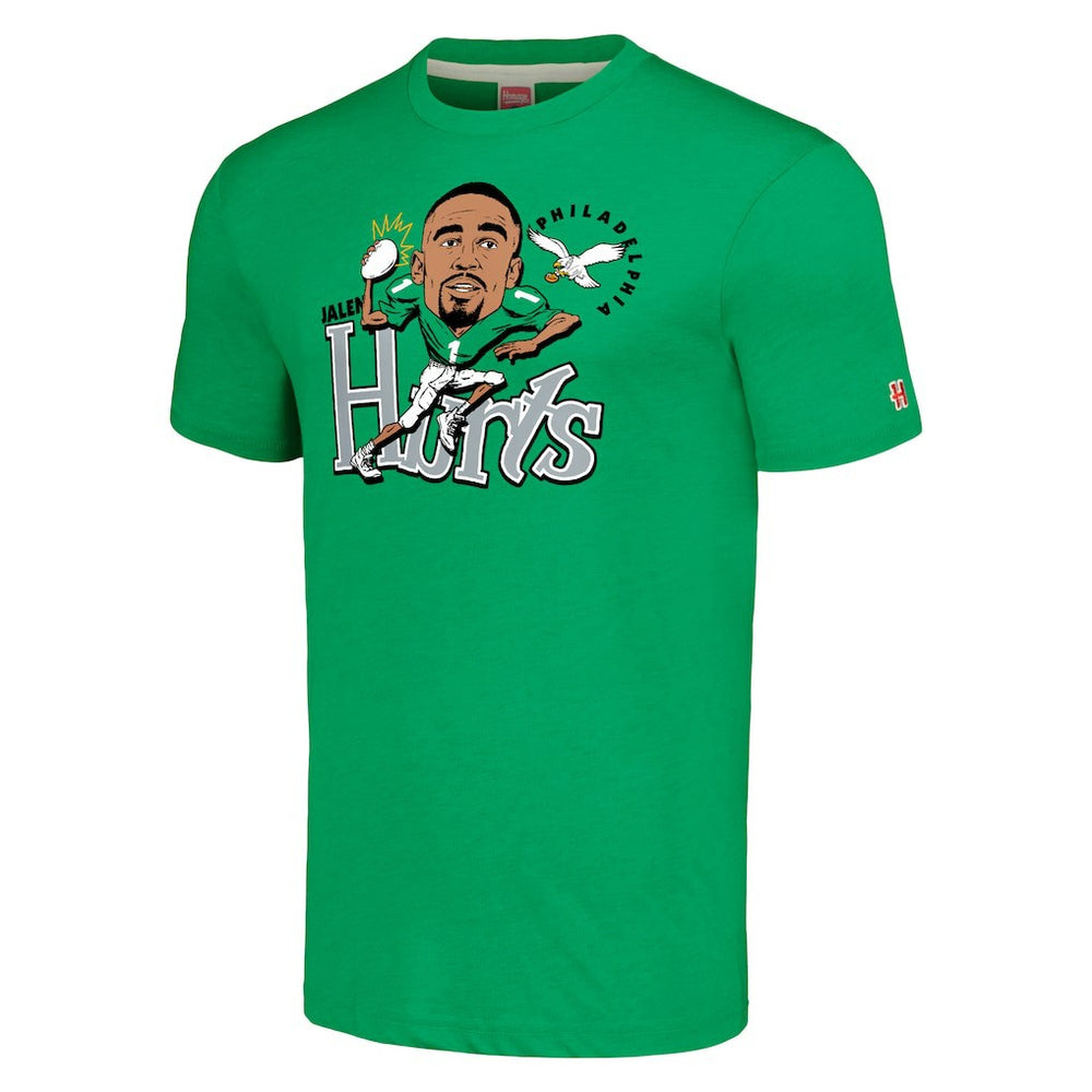 Jalen Hurts Philadelphia Eagles Homage Unisex Caricature Player Tri-Blend T-Shirt Kelly Green | NFL