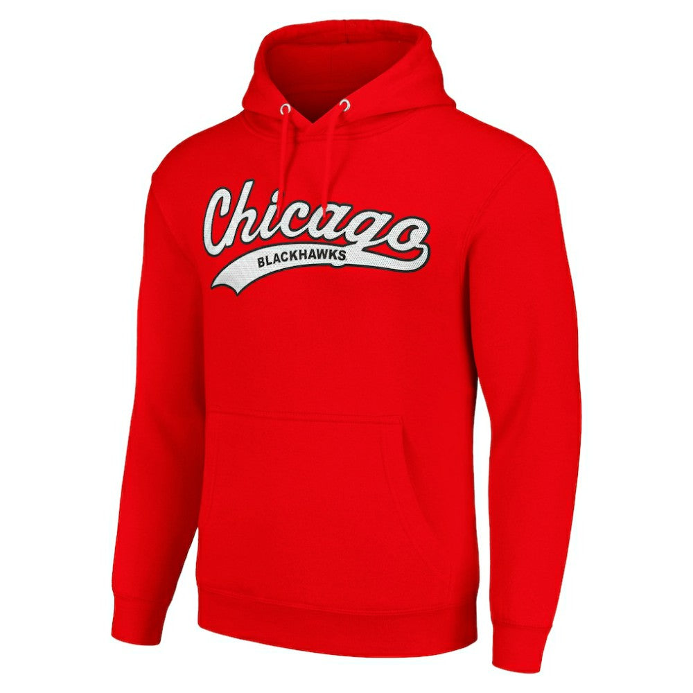Chicago Blackhawks Starter Tailsweep Fleece Tri-Blend Pullover Hoodie - Red - NHL