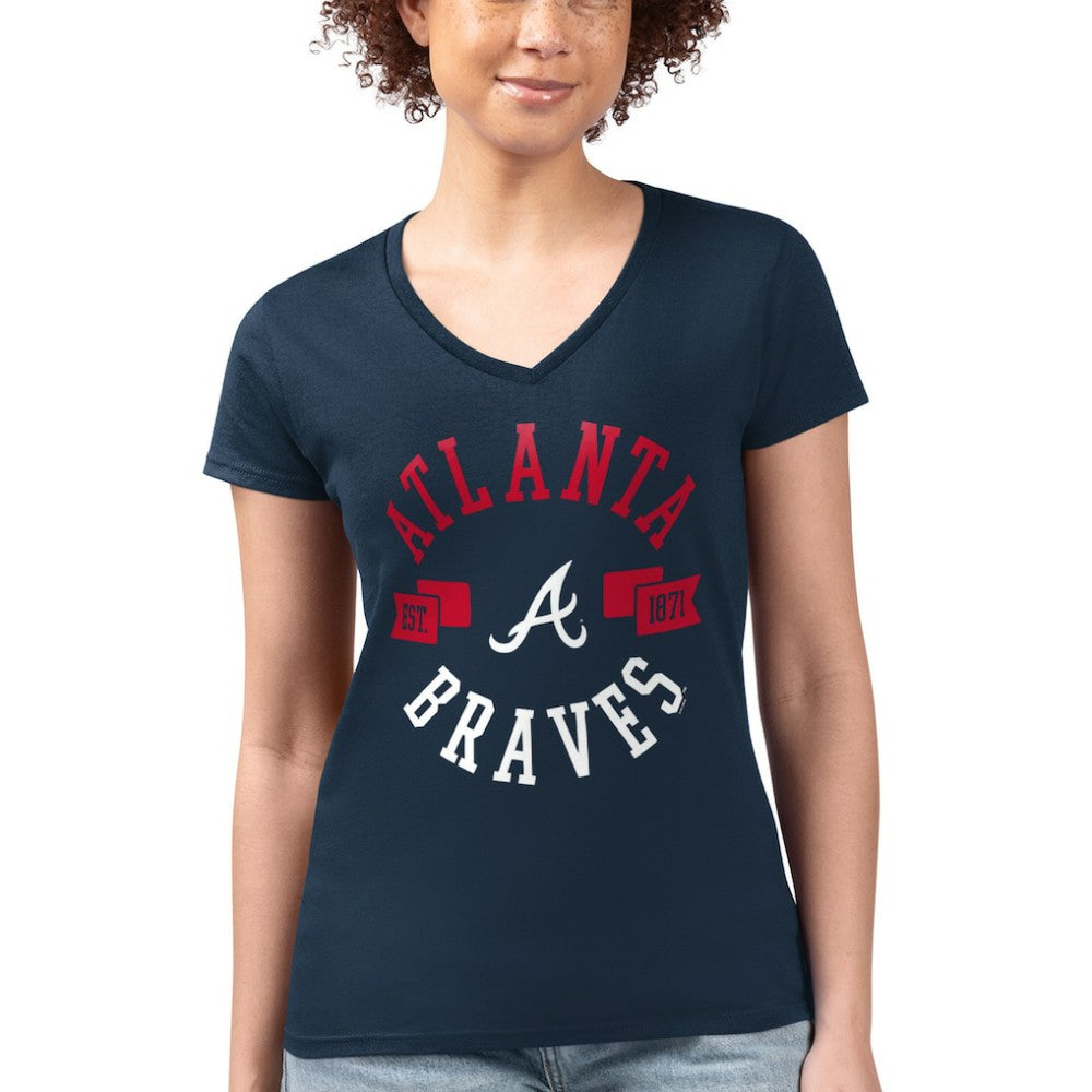 Atlanta Braves G-III 4Her by Carl Banks Women's Super-Slim Fit Lightweight City Graphic V-Neck T-Shirt - MLB