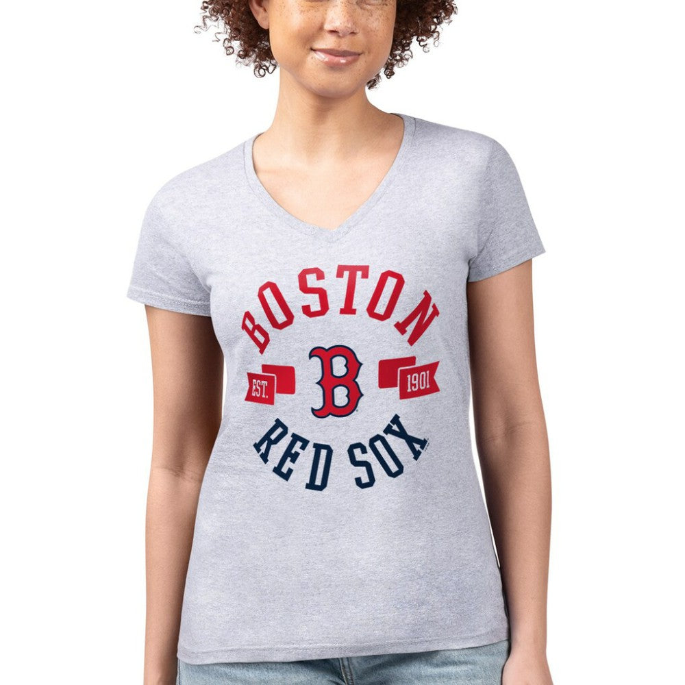 Boston Red Sox G-III 4Her by Carl Banks Women's Super-Slim Fit Lightweight City Graphic V-Neck T-Shirt - MLB