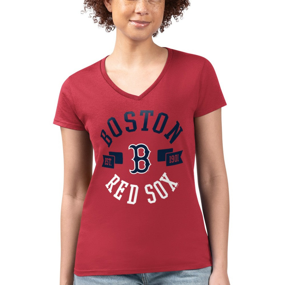 Boston Red Sox G-III 4Her by Carl Banks Women's Super-Slim Fit Lightweight City Graphic V-Neck T-Shirt - MLB