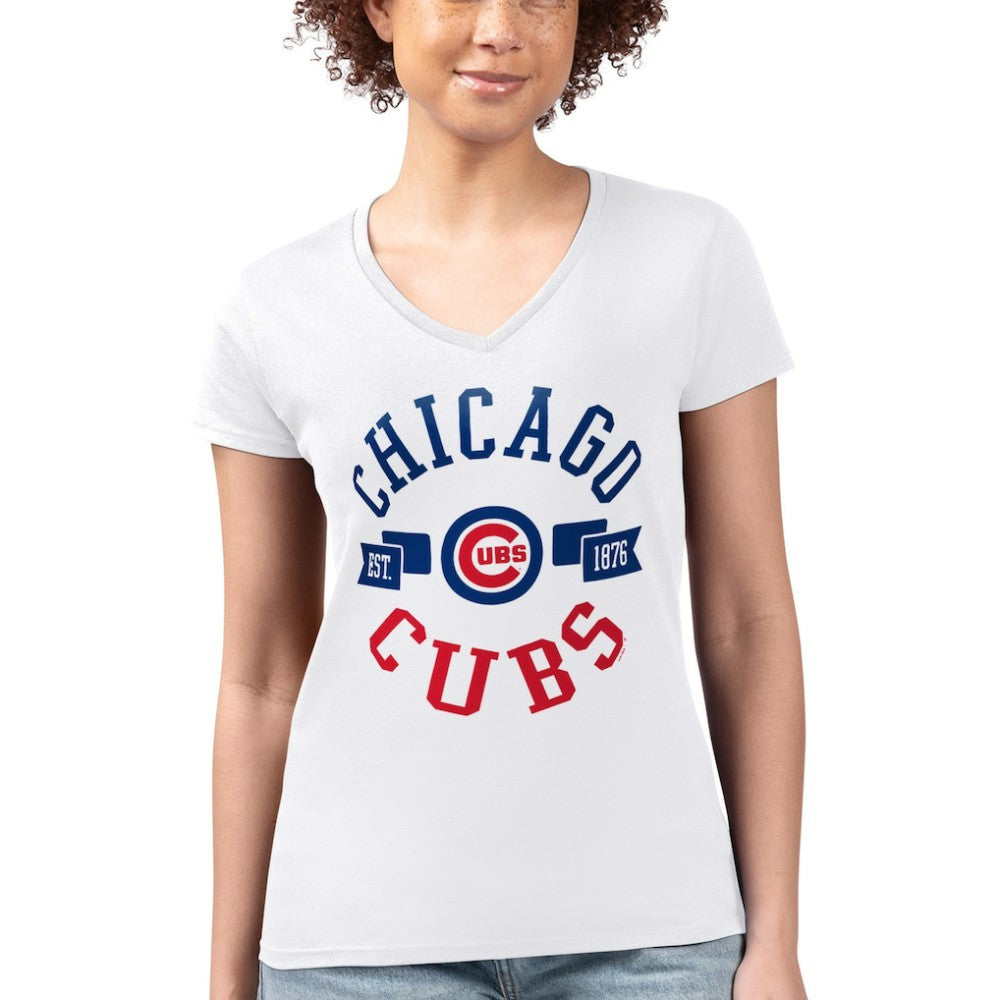 Chicago Cubs G-III 4Her by Carl Banks Women's Super-Slim Fit Lightweight City Graphic V-Neck T-Shirt - MLB