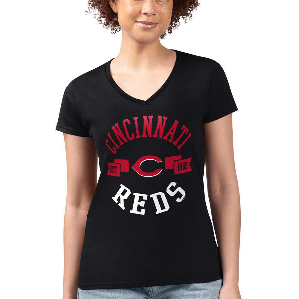 Cincinnati Reds G-III 4Her by Carl Banks Women's Super-Slim Fit Lightweight City Graphic V-Neck T-Shirt - MLB