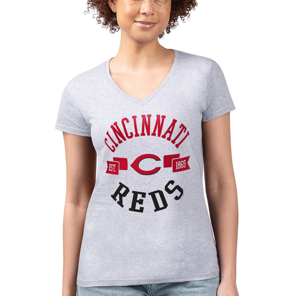 Cincinnati Reds G-III 4Her by Carl Banks Women's Super-Slim Fit Lightweight City Graphic V-Neck T-Shirt - MLB