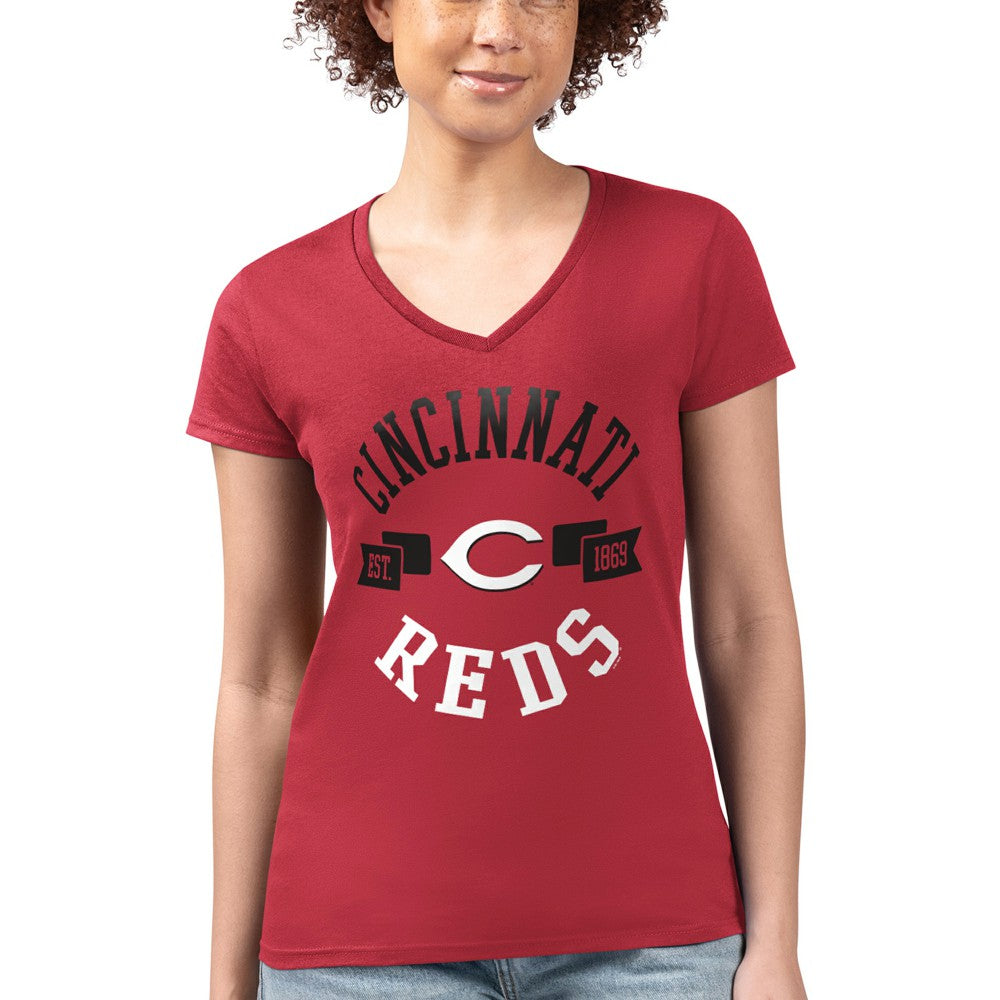 Cincinnati Reds G-III 4Her by Carl Banks Women's Super-Slim Fit Lightweight City Graphic V-Neck T-Shirt - MLB