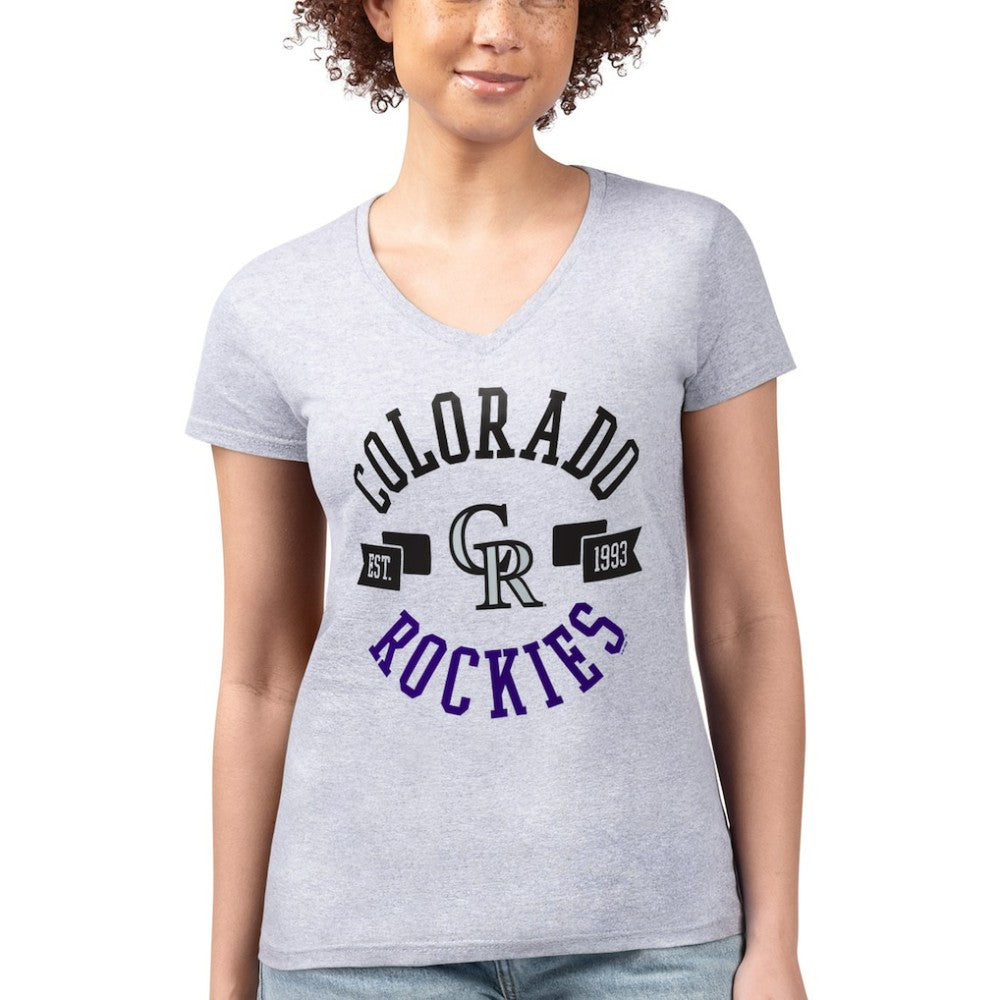 Colorado Rockies G-III 4Her by Carl Banks Women's Super-Slim Fit Lightweight City Graphic V-Neck T-Shirt - MLB