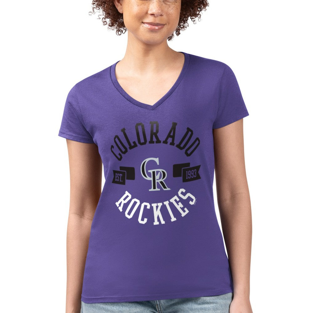 Colorado Rockies G-III 4Her by Carl Banks Women's Super-Slim Fit Lightweight City Graphic V-Neck T-Shirt - MLB