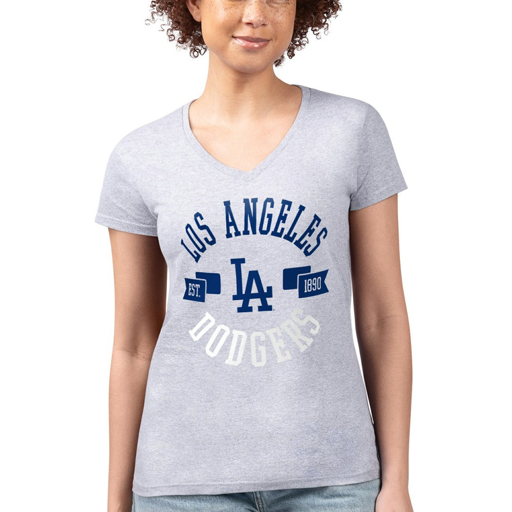 Los Angeles Dodgers G-III 4Her by Carl Banks Women's Super-Slim Fit Lightweight City Graphic V-Neck T-Shirt - MLB