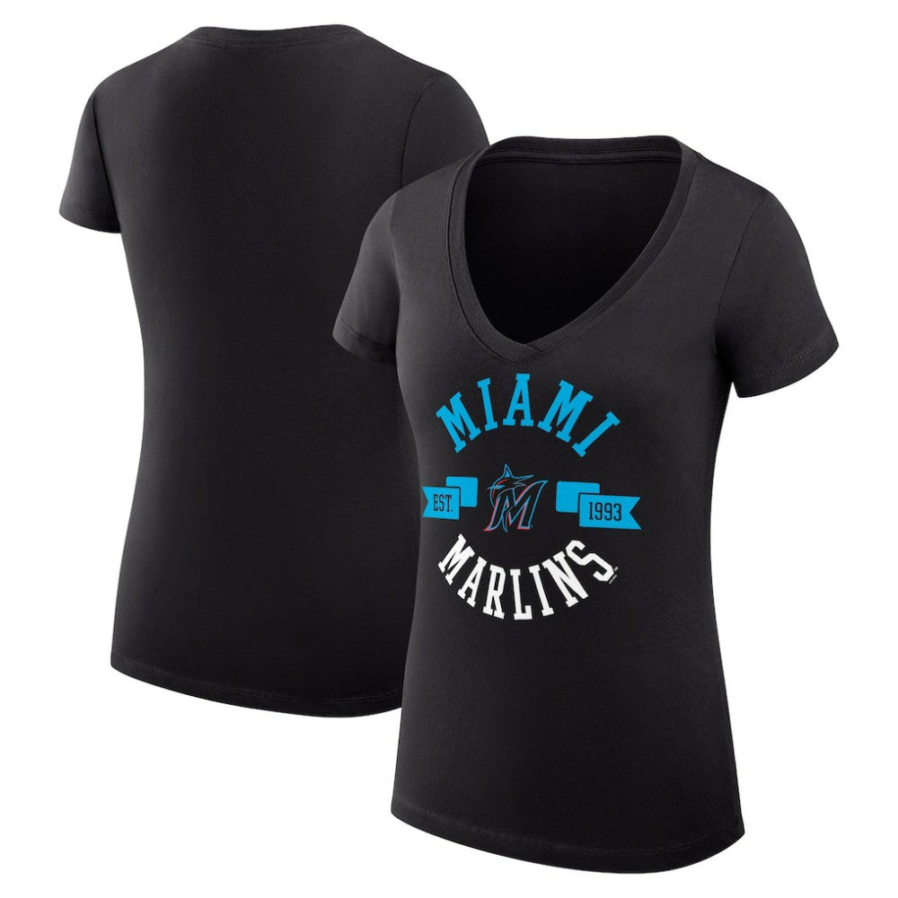 Miami Marlins G-III 4Her by Carl Banks Women's Super-Slim Fit Lightweight City Graphic V-Neck T-Shirt - MLB
