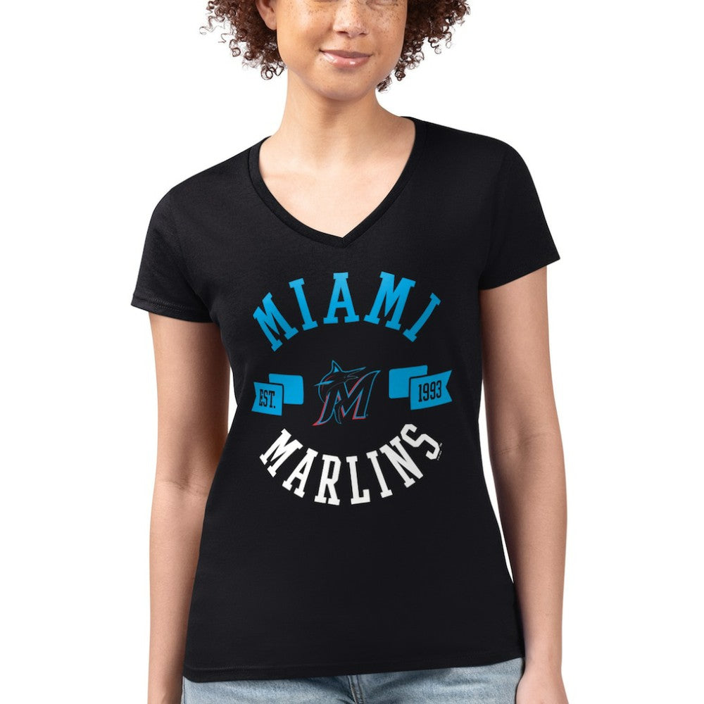 Miami Marlins G-III 4Her by Carl Banks Women's Super-Slim Fit Lightweight City Graphic V-Neck T-Shirt - MLB