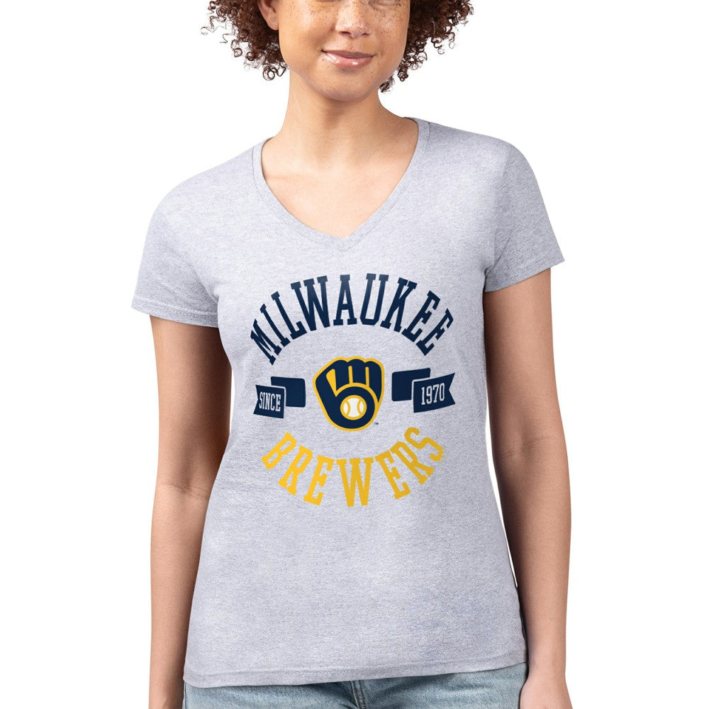Milwaukee Brewers G-III 4Her by Carl Banks Women's Super-Slim Fit Lightweight City Graphic V-Neck T-Shirt - MLB