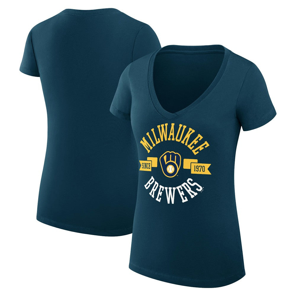 Milwaukee Brewers G-III 4Her by Carl Banks Women's Super-Slim Fit Lightweight City Graphic V-Neck T-Shirt - MLB