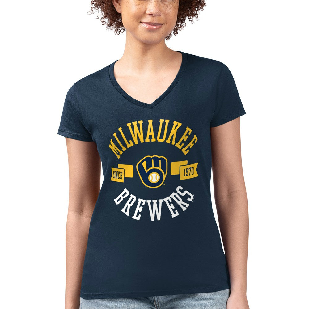 Milwaukee Brewers G-III 4Her by Carl Banks Women's Super-Slim Fit Lightweight City Graphic V-Neck T-Shirt - MLB