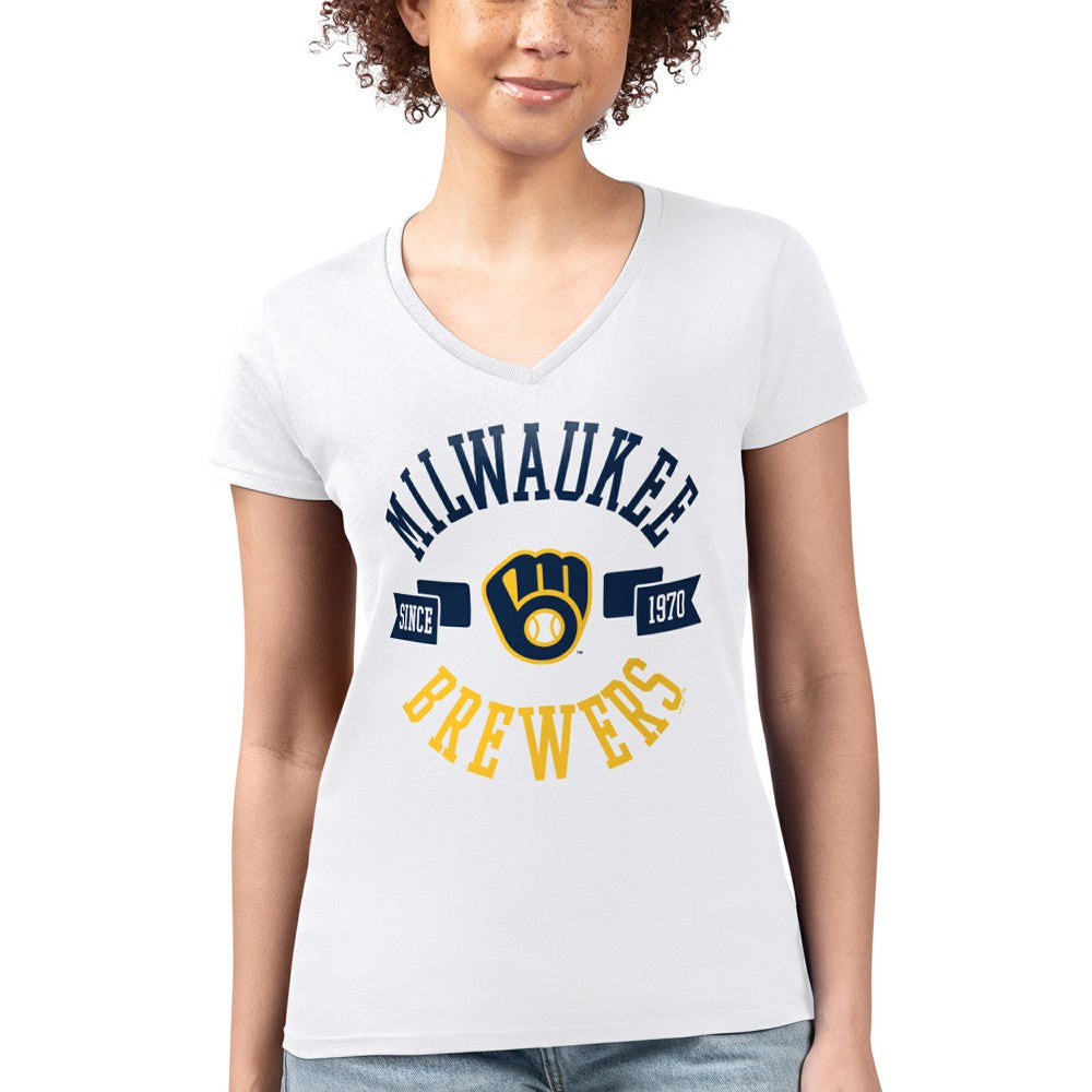 Milwaukee Brewers G-III 4Her by Carl Banks Women's Super-Slim Fit Lightweight City Graphic V-Neck T-Shirt - MLB