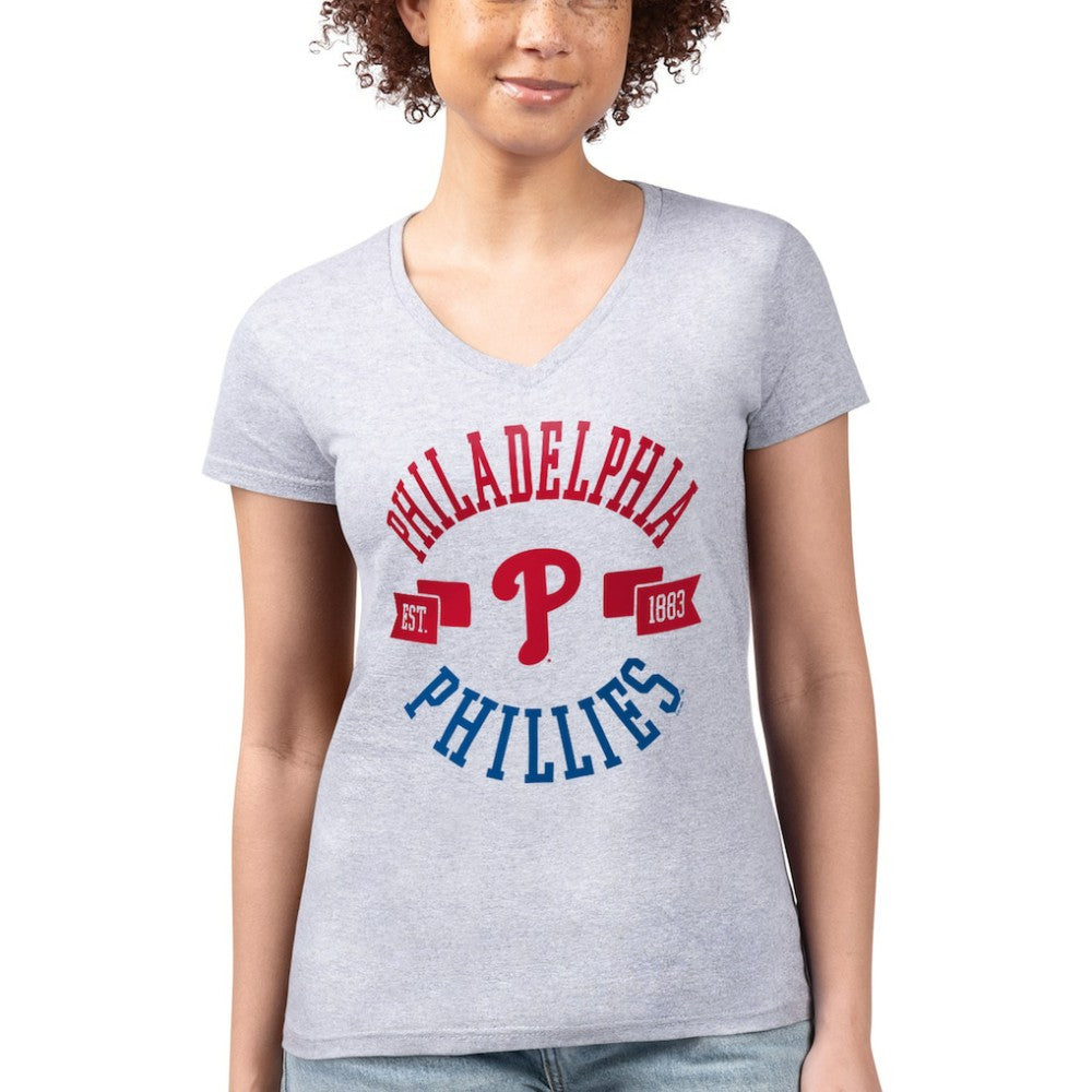 Philadelphia Phillies G-III 4Her by Carl Banks Women's Super-Slim Fit Lightweight City Graphic V-Neck T-Shirt - MLB