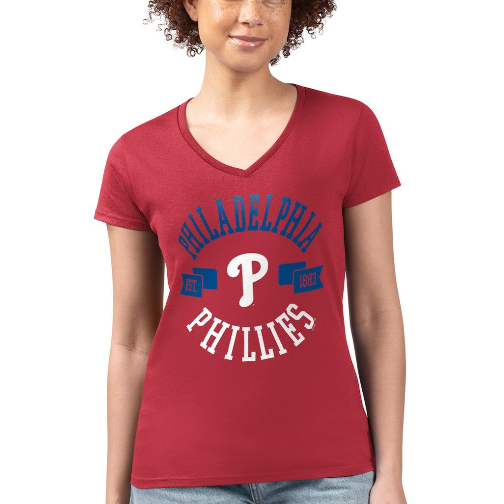 Philadelphia Phillies G-III 4Her by Carl Banks Women's Super-Slim Fit Lightweight City Graphic V-Neck T-Shirt - MLB