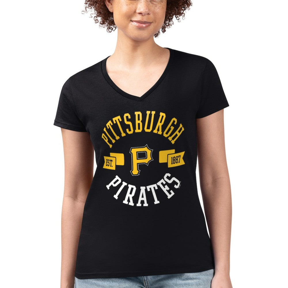 Pittsburgh Pirates G-III 4Her by Carl Banks Women's Super-Slim Fit Lightweight City Graphic V-Neck T-Shirt - MLB
