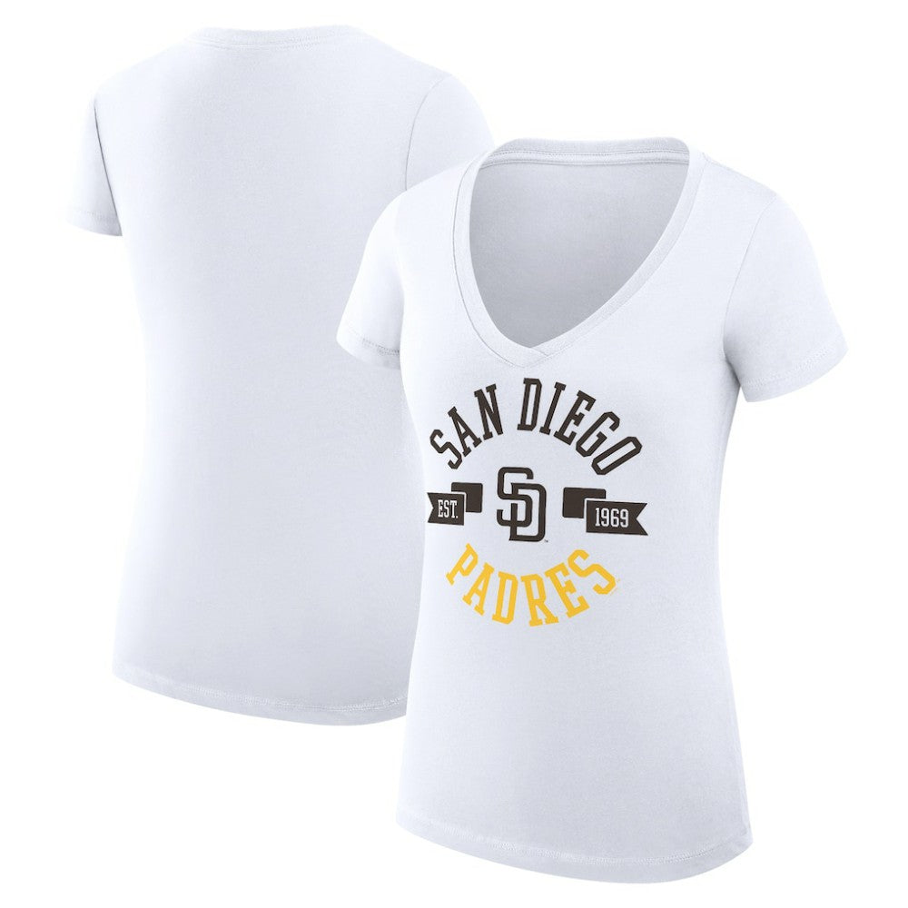 San Diego Padres G-III 4Her by Carl Banks Women's Super-Slim Fit Lightweight City Graphic V-Neck T-Shirt - MLB