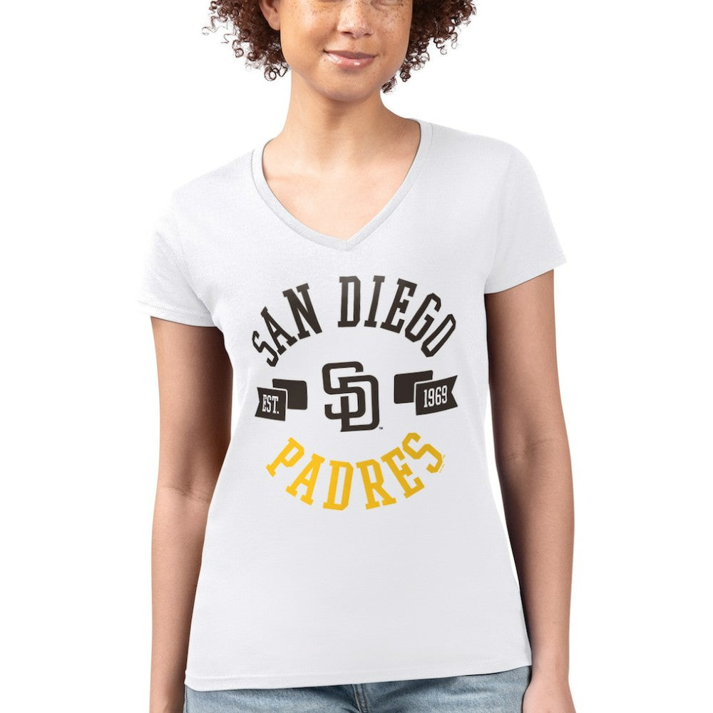 San Diego Padres G-III 4Her by Carl Banks Women's Super-Slim Fit Lightweight City Graphic V-Neck T-Shirt - MLB