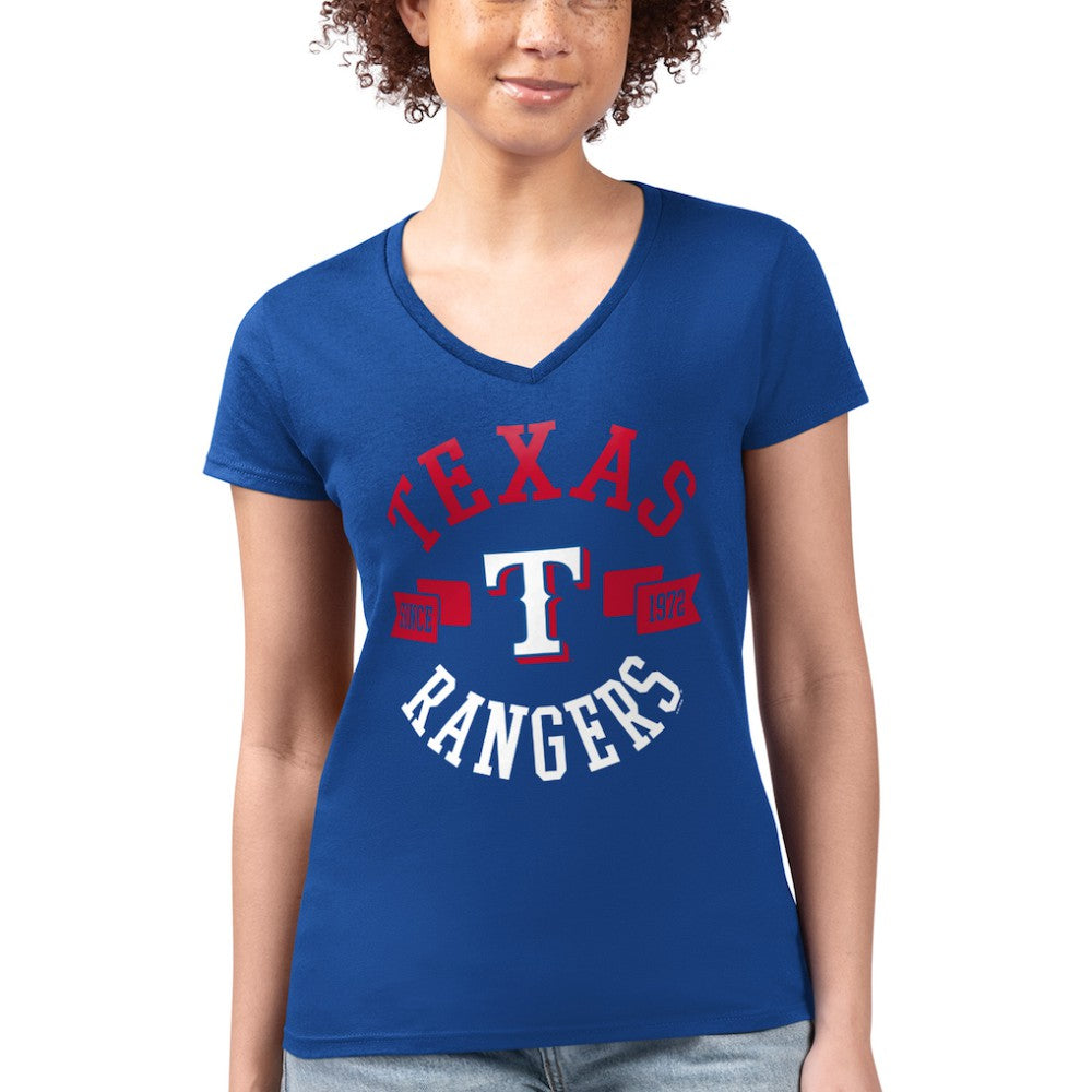 Texas Rangers G-III 4Her by Carl Banks Women's Super-Slim Fit Lightweight City Graphic V-Neck T-Shirt - MLB