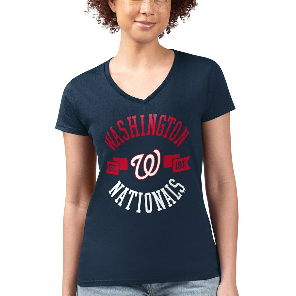 Washington Nationals G-III 4Her by Carl Banks Women's Super-Slim Fit Lightweight City Graphic V-Neck T-Shirt - MLB