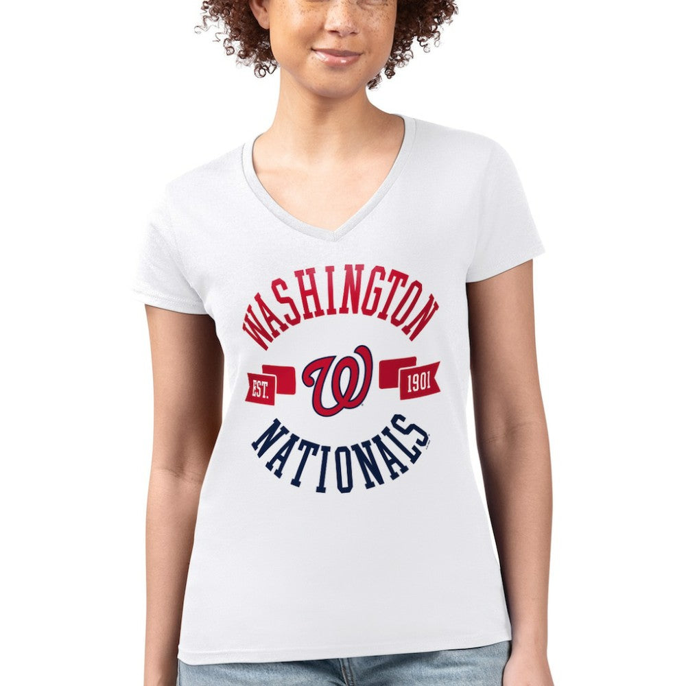 Washington Nationals G-III 4Her by Carl Banks Women's Super-Slim Fit Lightweight City Graphic V-Neck T-Shirt - MLB