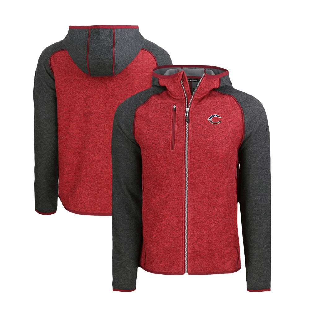 Cincinnati Reds Cutter & Buck Stars & Stripes Mainsail Sweater-Knit Full-Zip Hoodie - MLB