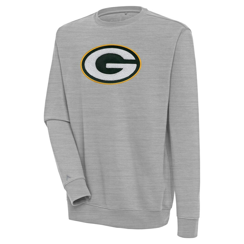 Green Bay Packers Antigua Victory Crewneck Pullover Sweatshirt Heather Gray | NFL