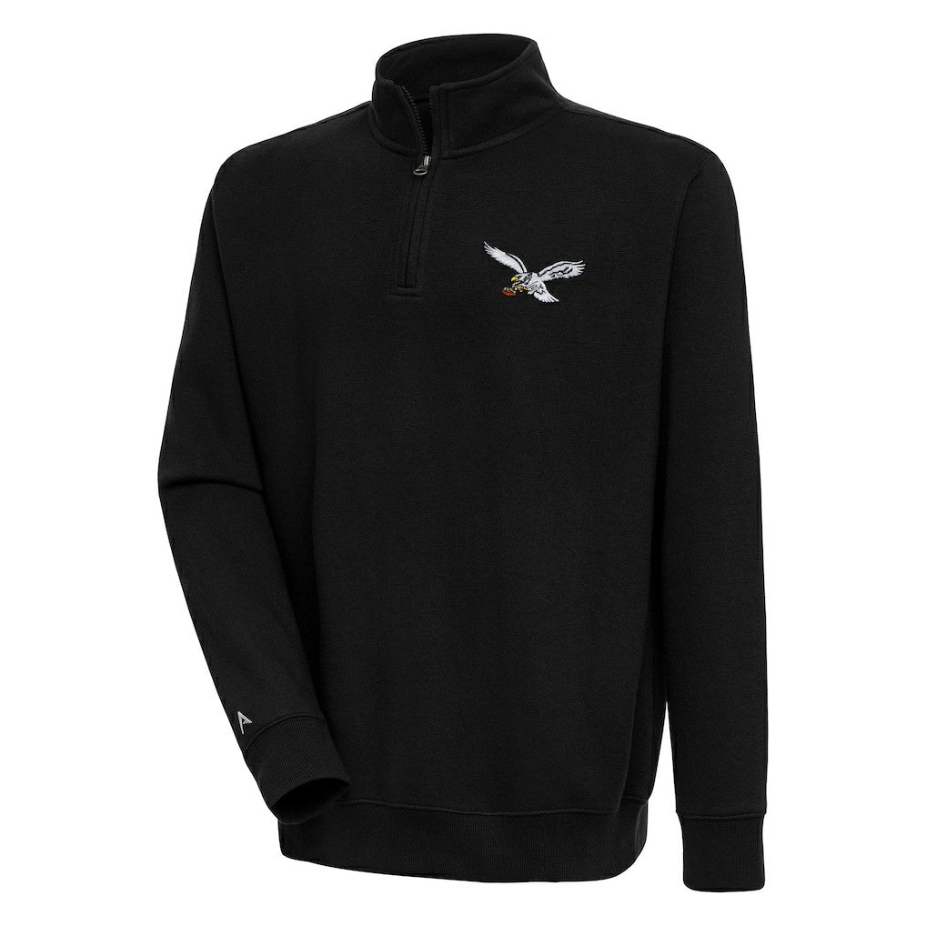 Philadelphia Eagles Adult Throwback Logo Victory Quarter-Zip Pullover Top Black | NFL