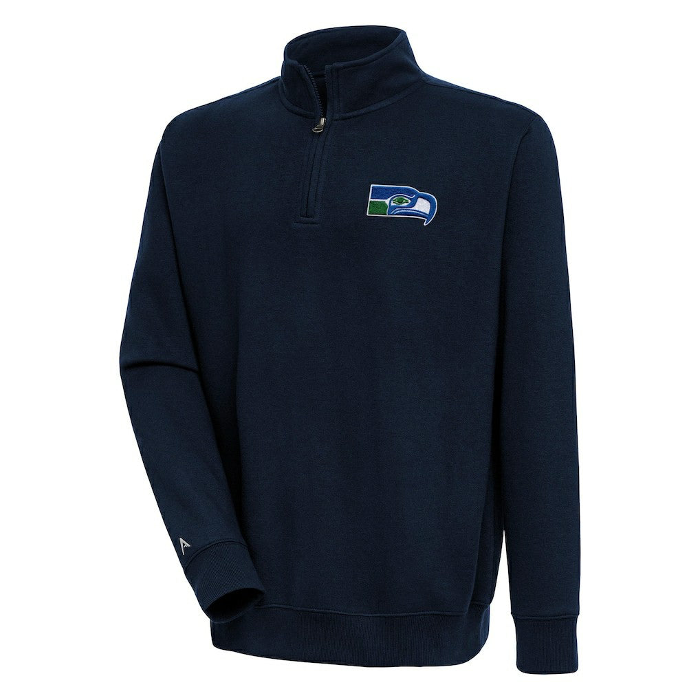 Seattle Seahawks Adult Throwback Logo Victory Quarter-Zip Pullover Top Navy | NFL