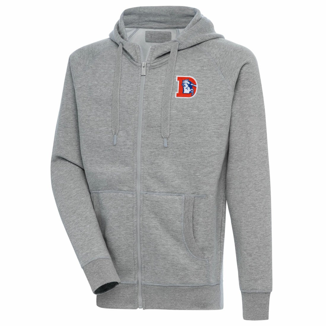 Denver Broncos Adult Throwback Logo Victory Full-Zip Hoodie Heather Gray | NFL
