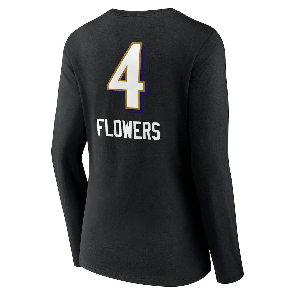 Zay Flowers Baltimore Ravens Women's Team Wordmark Player Name & Number Long Sleeve V-Neck T-Shirt Black | NFL