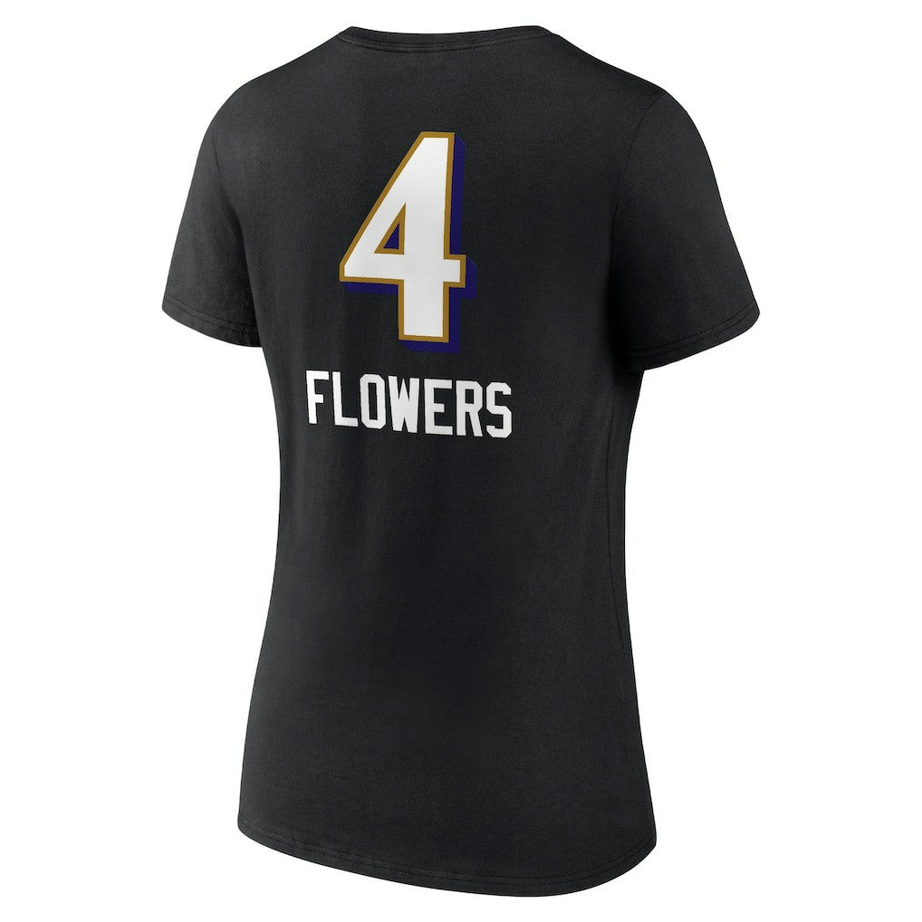Zay Flowers Baltimore Ravens Women's Team Wordmark Player Name & Number V-Neck T-Shirt Black | NFL