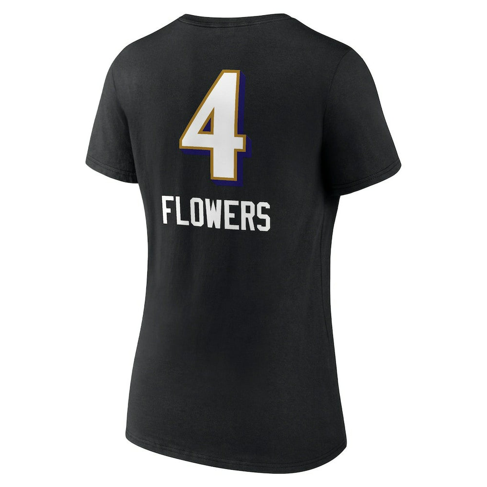 Zay Flowers Baltimore Ravens Women's Team Wordmark Player Name & Number V-Neck T-Shirt Black | NFL