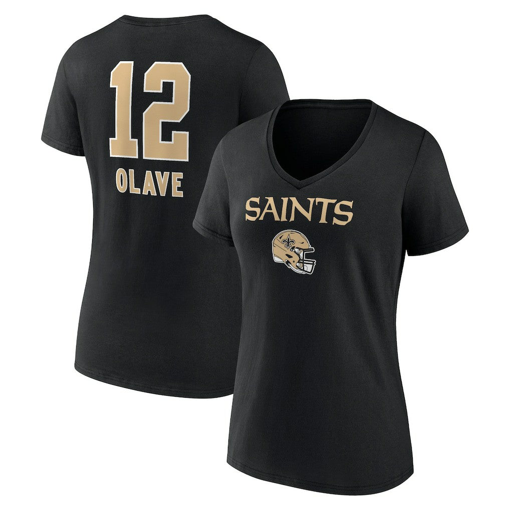 Chris Olave New Orleans Saints Women's Team Wordmark Player Name & Number V-Neck T-Shirt Black | NFL